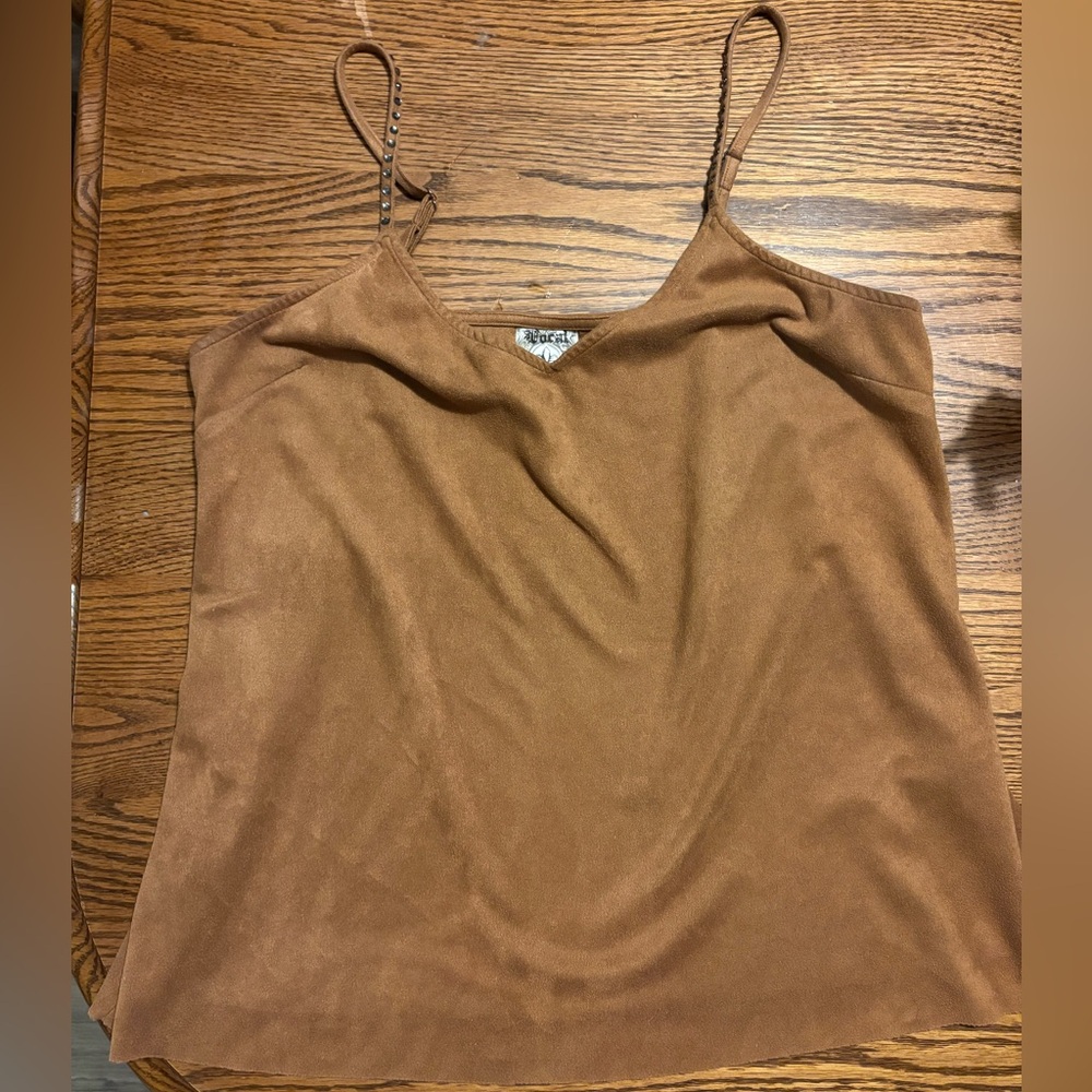 Vocal Rhinestone Strap Suede Tank-Top